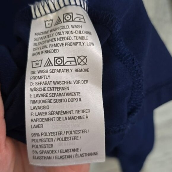 Susan Graver Women's Blouse Size 1X Navy Blue Gold Zipper Office Stretchy V Neck - Picture 11 of 14